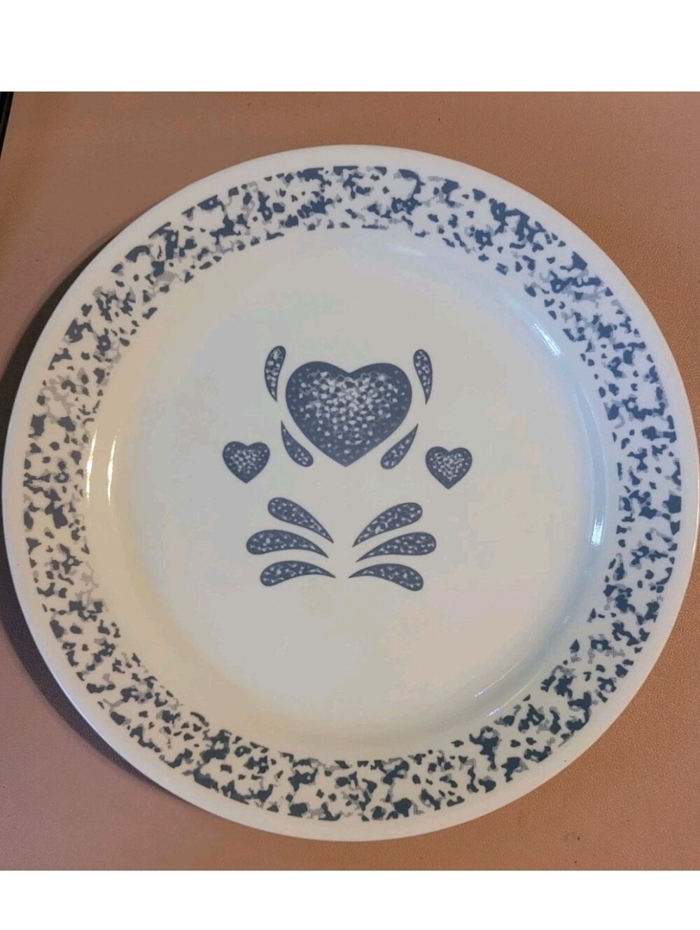 Set of (2) VTG Corelle Blue Hearts Pattern Dinner Plates by Corning Cottage Core